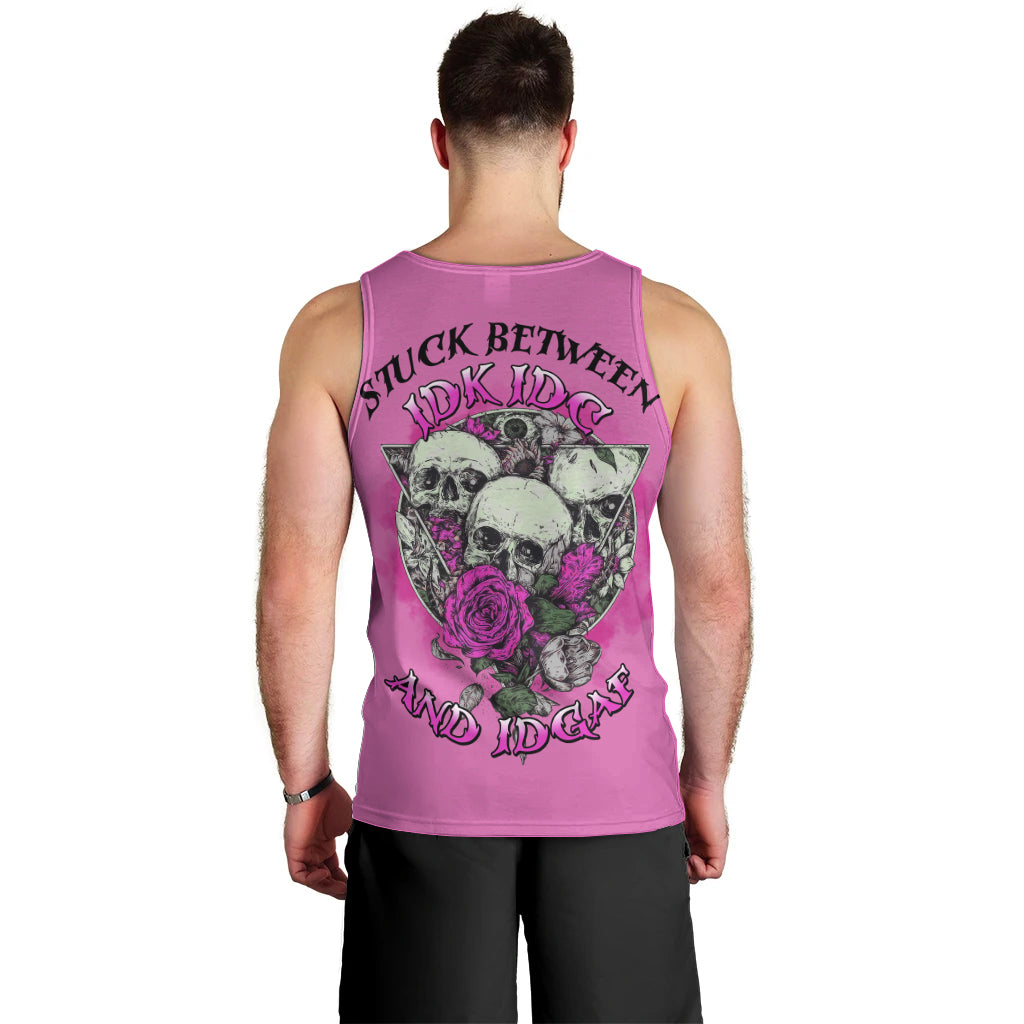 Stuck Between Idk Idc And IDGAF Pink Men Tank Top - Wonder Print Shop