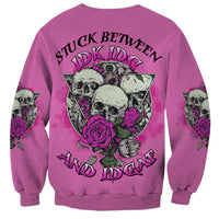 Pink sweatshirt with large skull and rose graphic on back