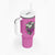 Stuck Between Idk Idc And IDGAF Pink Tumbler With Handle