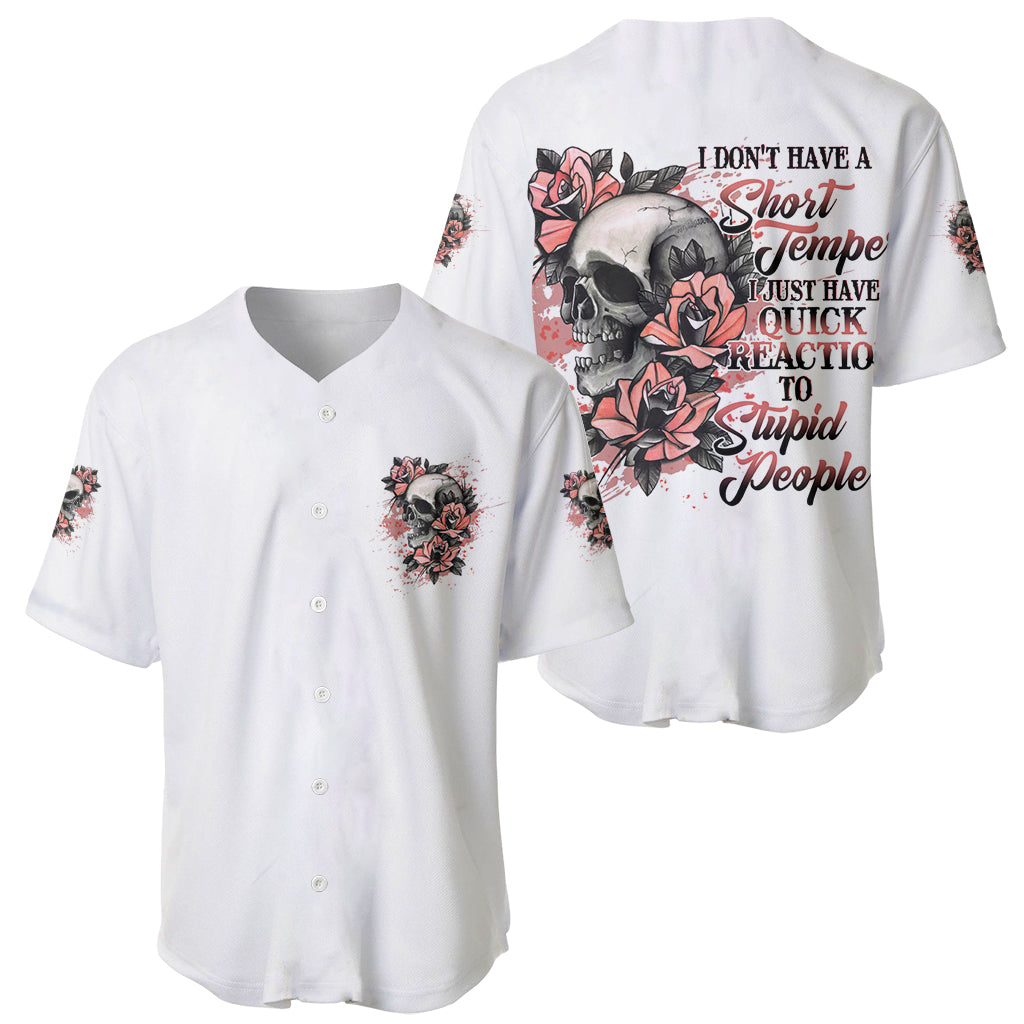 White baseball jersey front and back set with roses and skull slogan prints