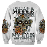 Gray unisex crewneck sweatshirt with skull-and-rose graphics on back and sleeves