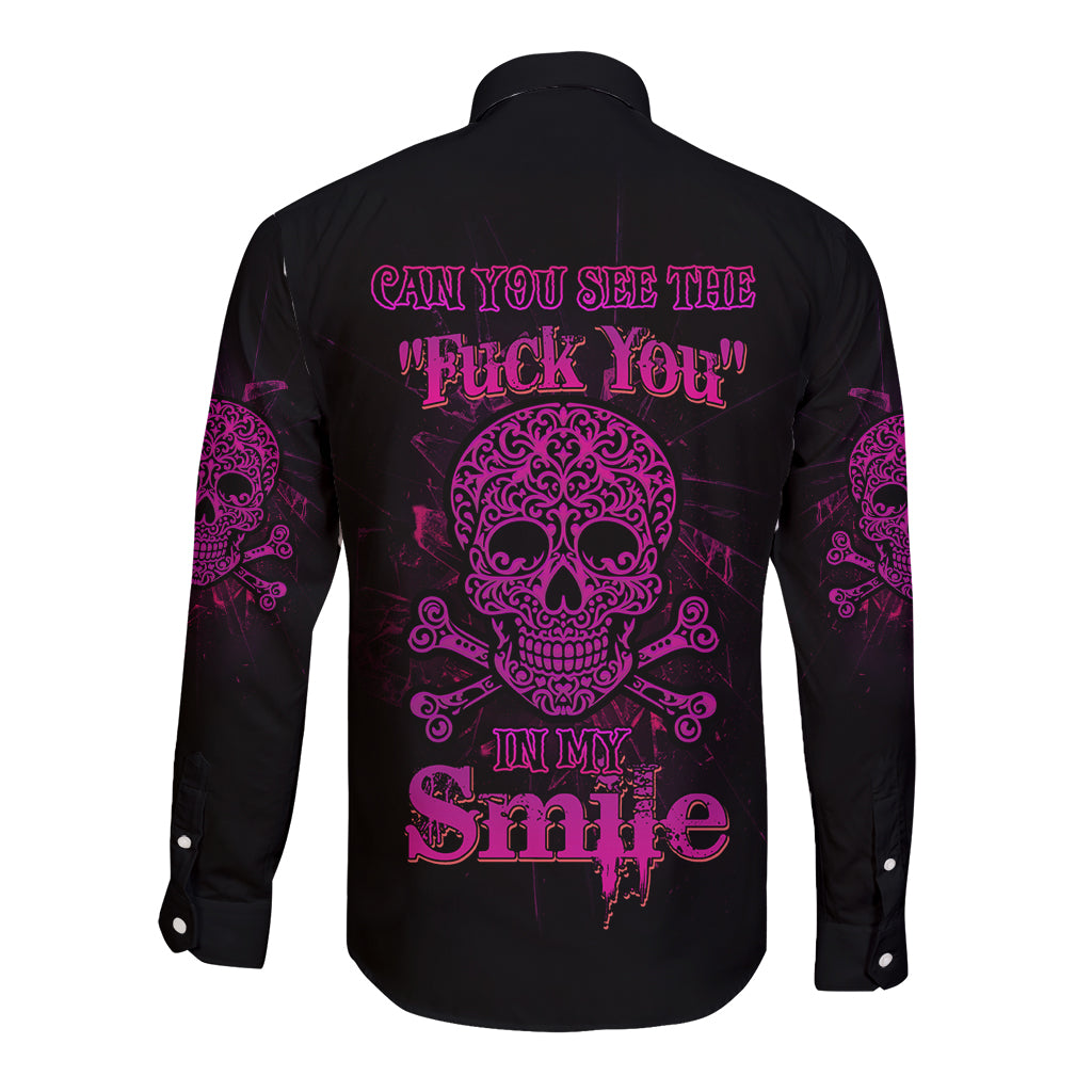 Can You See The F You Skull Rose Long Sleeve Button Shirt - Wonder Print Shop