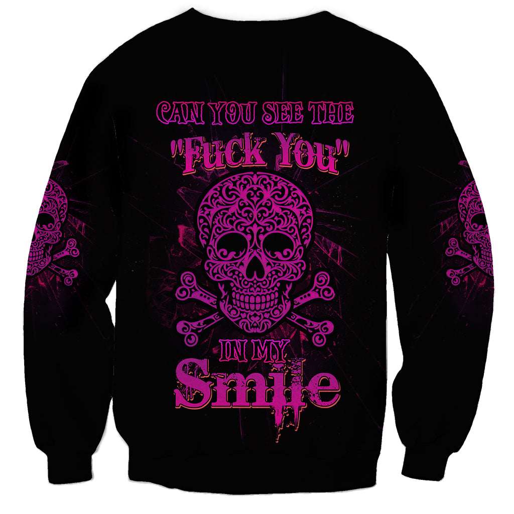 Unisex black sweatshirt with purple skull and rose graphic on back