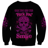 Unisex black sweatshirt with purple skull and rose graphic on back