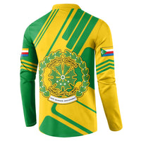 Green and yellow long-sleeve sweatshirt, large back Comoros emblem wreath graphic