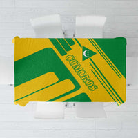 Comoros flag tablecloth with green and yellow geometric design and national emblem