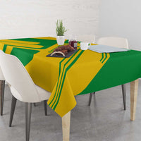 Comoros flag tablecloth with green and yellow diagonal stripes on table and chairs