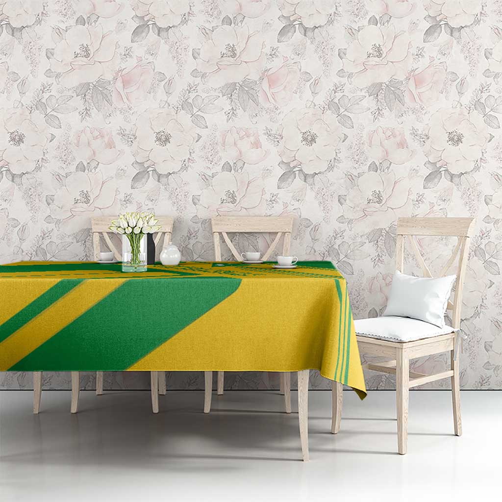 Comoros flag tablecloth with green and yellow flag design on dining table