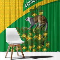 Window curtain close-up fabric: Comoros flag diagonal stripe with lemur and flower leaves