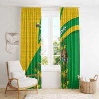 Hanging window curtain panels with Comoros flag design, lemur, and tropical foliage print