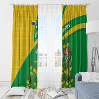 Window curtain set with Comoros flag, lemur, and ylang-ylang flower pattern