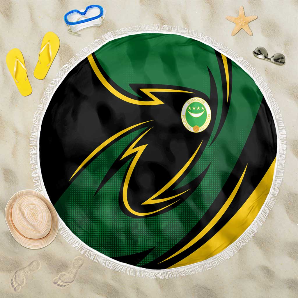 Comoros Beach Blanket with Green Black Yellow Swirl Design and National Emblem Pattern