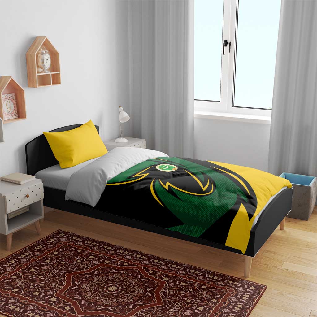 Comoros Bedding Set with Green Black Yellow Swirl Design and National Emblem Pattern