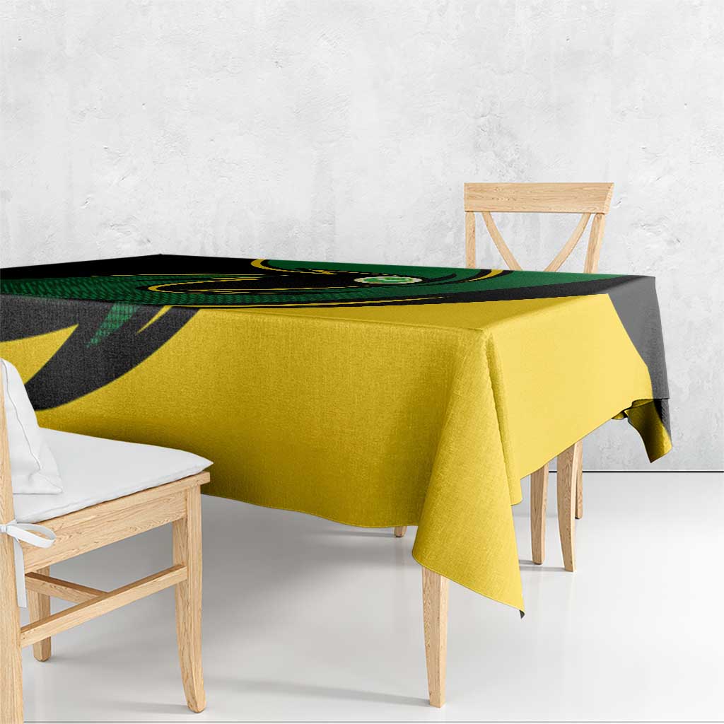 Comoros Tablecloth with Green Black Yellow Swirl Design and National Emblem Pattern