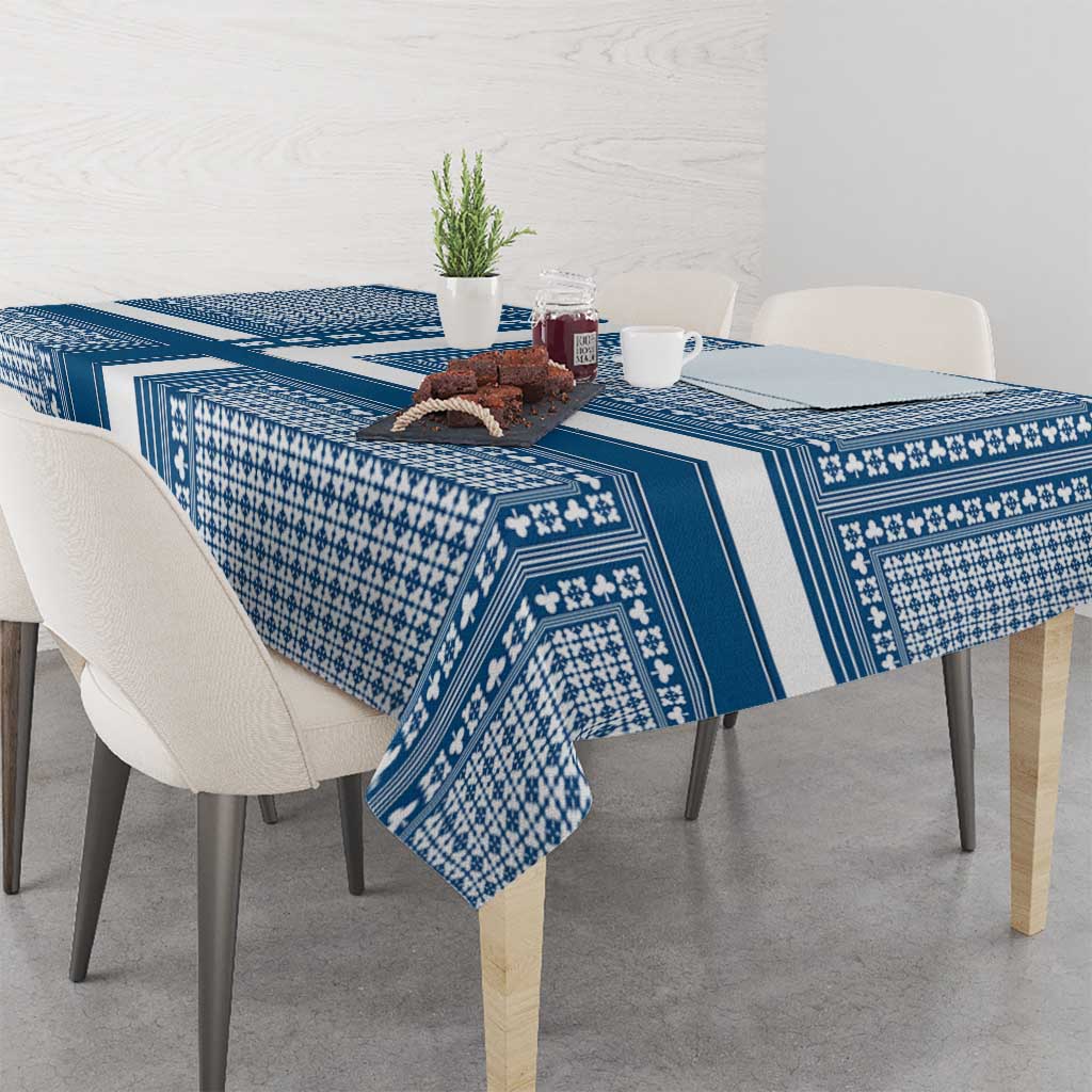 Comoros Tablecloth with Blue and White Traditional Geometric Pattern and National Flag Detail