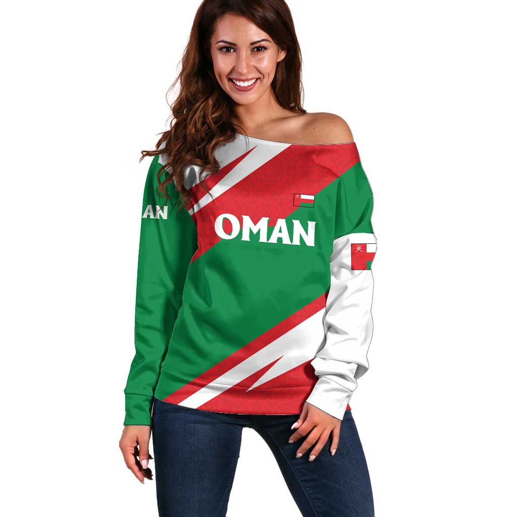 Women’s off-shoulder sweatshirt with Oman flag graphic and OMAN print