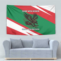 Oman flag tapestry with falcon graphic, green-red-white diagonal stripes, and text