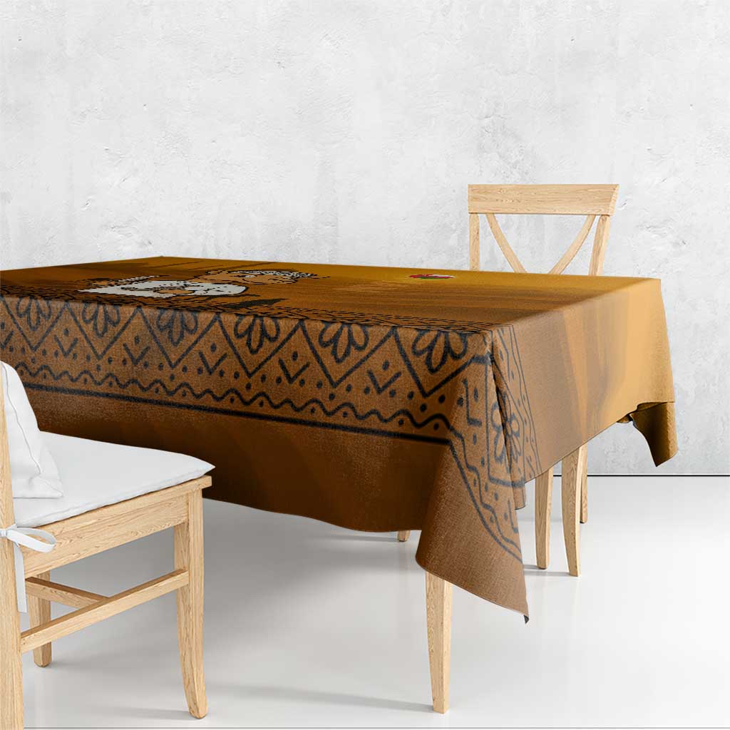 Oman Tablecloth with Traditional Camel Character and Desert Silhouette Design