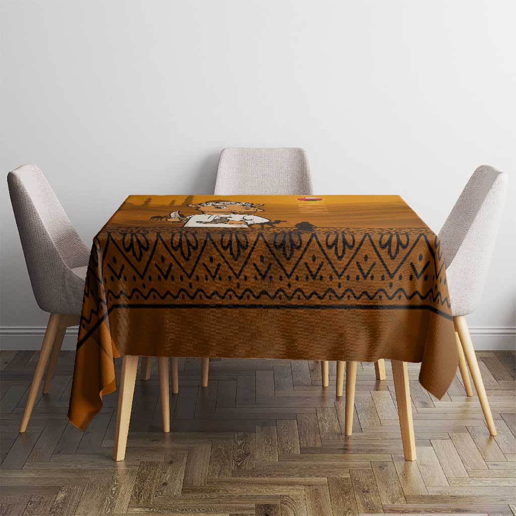 Oman Tablecloth with Traditional Camel Character and Desert Silhouette Design