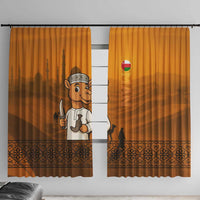 Oman Window Curtain with Traditional Camel Character and Desert Silhouette Design