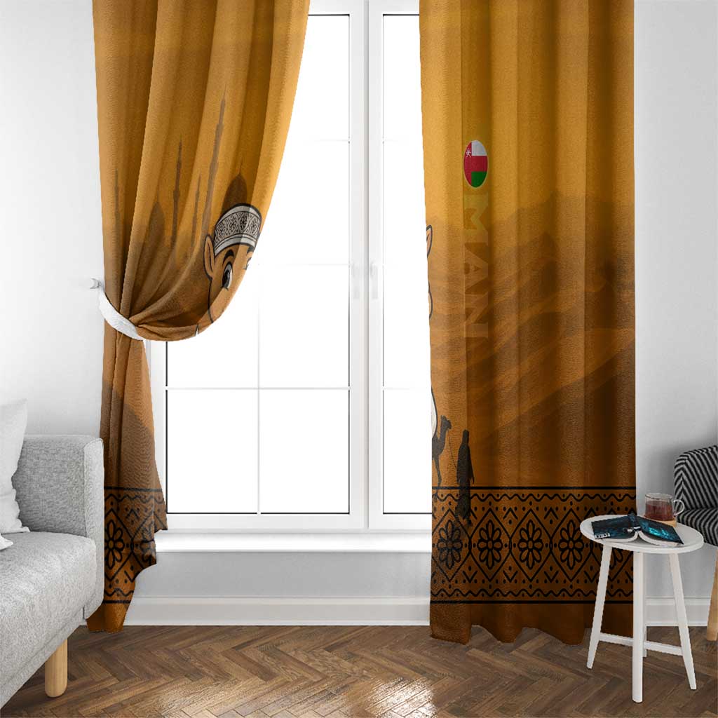 Oman Window Curtain with Traditional Camel Character and Desert Silhouette Design