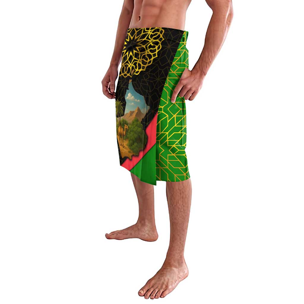 Oman Lavalava with Camel Landscape and Geometric Pattern Design