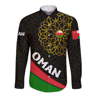 Oman Long Sleeve Button Shirt with Camel Landscape and Geometric Pattern Design