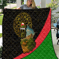Oman Quilt with Camel Landscape and Geometric Pattern Design