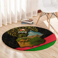 Oman Round Carpet with Camel Landscape and Geometric Pattern Design