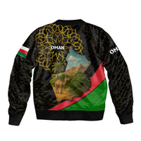 Oman Sleeve Zip Bomber Jacket with Camel Landscape and Geometric Pattern Design