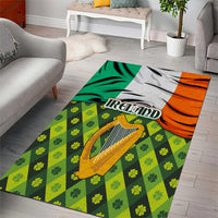 Ireland Area Rug with Irish Flag Harp and Shamrock Pattern Design