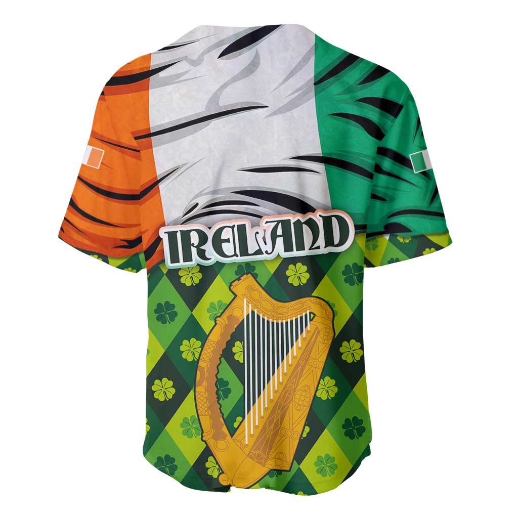 Ireland Baseball Jersey with Irish Flag Harp and Shamrock Pattern Design