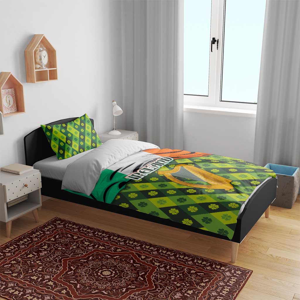Ireland Bedding Set with Irish Flag Harp and Shamrock Pattern Design