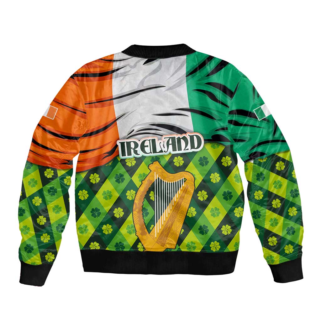 Ireland Bomber Jacket with Irish Flag Harp and Shamrock Pattern Design