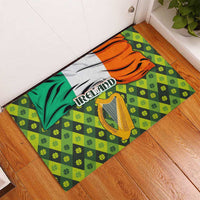Ireland Rubber Doormat with Irish Flag Harp and Shamrock Pattern Design