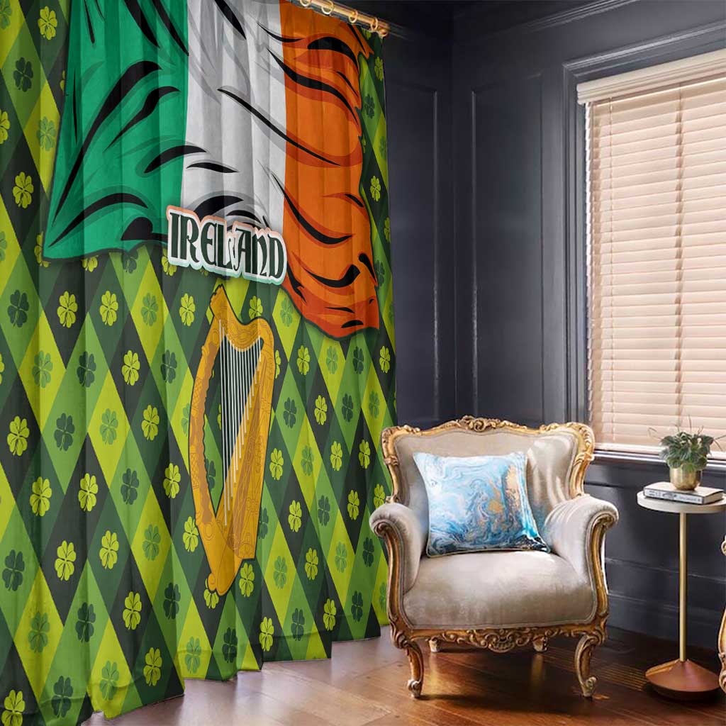 Ireland Window Curtain with Irish Flag Harp and Shamrock Pattern Design