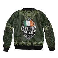 Celtic Ireland Sleeve Zip Bomber Jacket with Irish Flag Castle and Knotwork Design