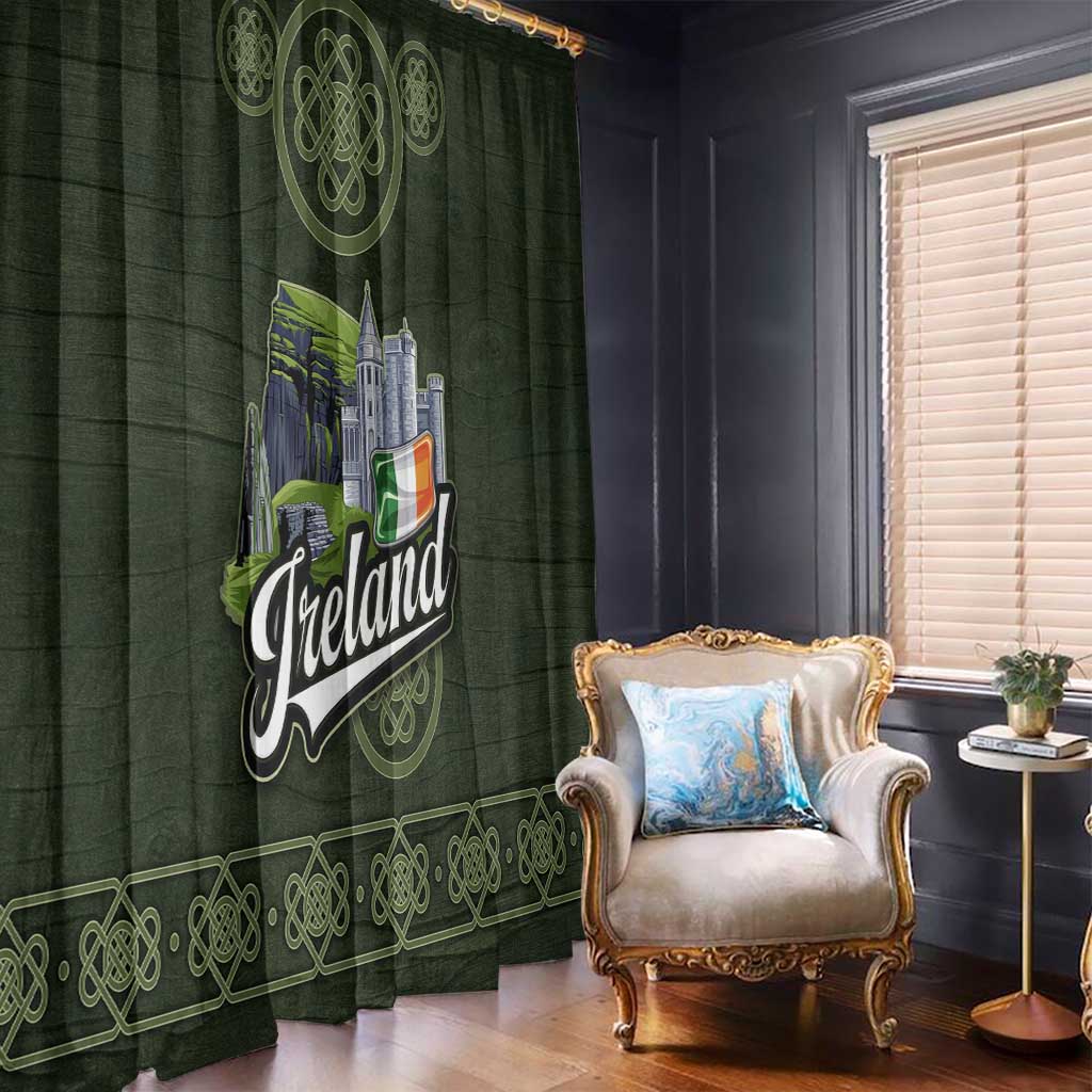 Celtic Ireland Window Curtain with Irish Flag Castle and Knotwork Design