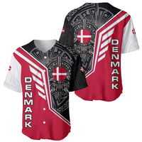 Denmark Flag Baseball Jersey with Viking Rune Pattern and Nordic Crest Design - Wonder Print Shop