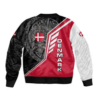 Denmark Flag Bomber Jacket with Viking Rune Pattern and Nordic Crest Design - Wonder Print Shop