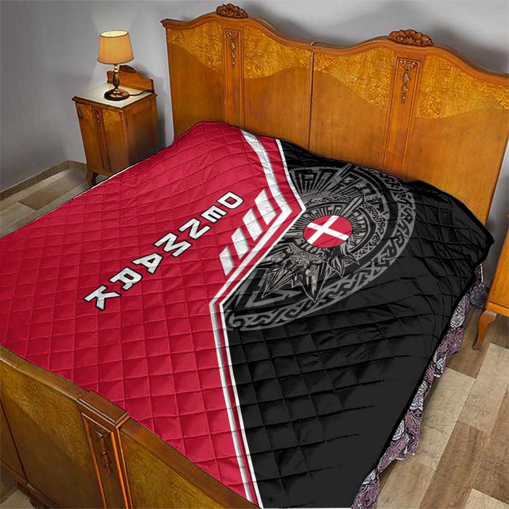 Denmark Flag Quilt with Viking Rune Pattern and Nordic Crest Design - Wonder Print Shop