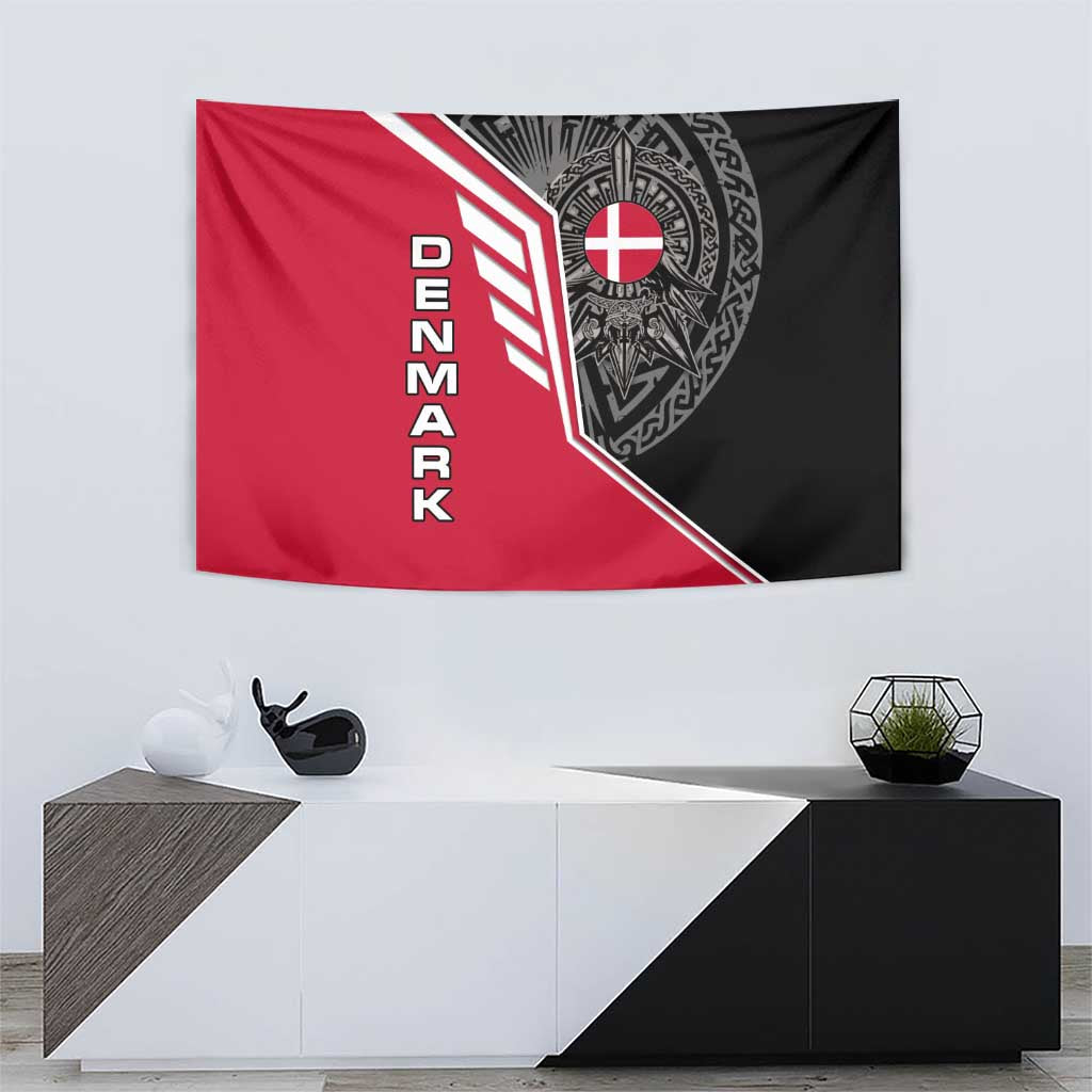 Denmark Flag Tapestry with Viking Rune Pattern and Nordic Crest Design - Wonder Print Shop