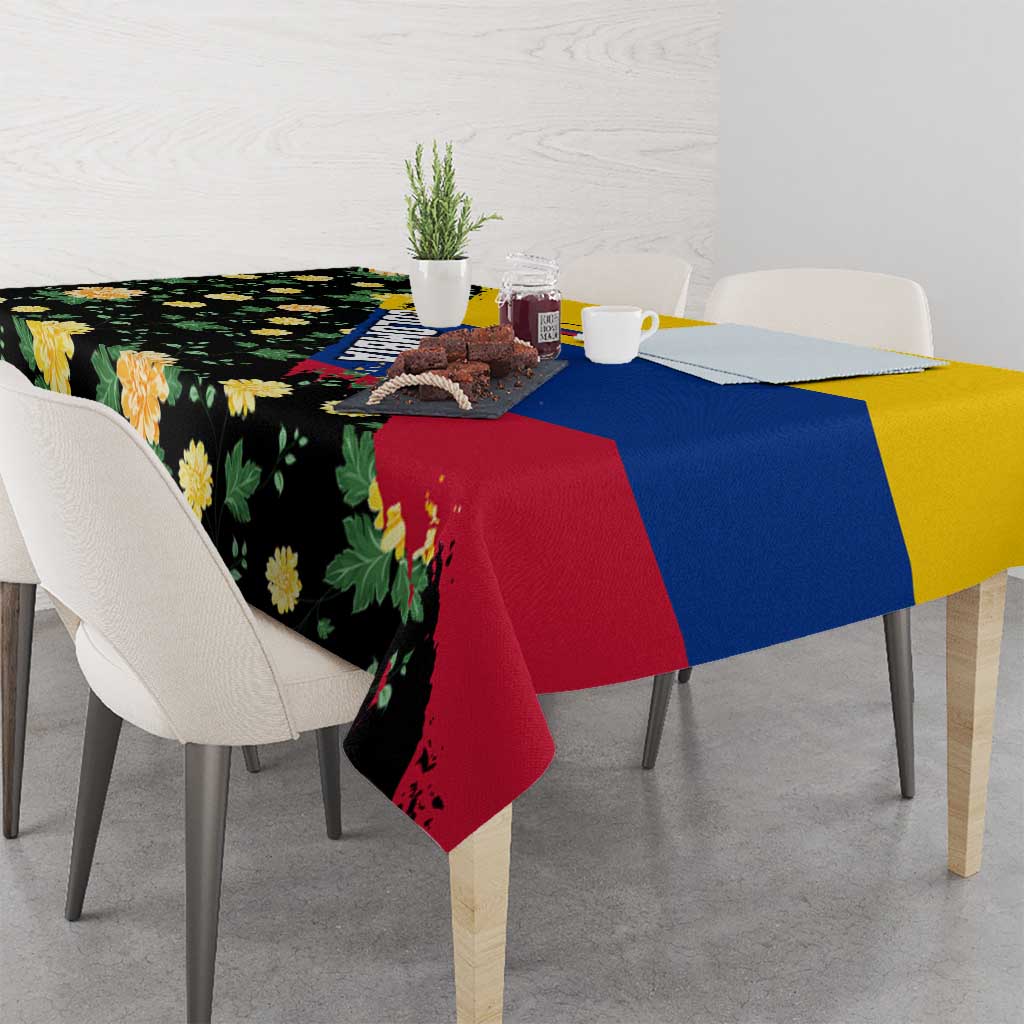 Colombia Yellow Flower Pattern Tablecloth with Flag Colors and Floree de Libertad Design - Wonder Print Shop