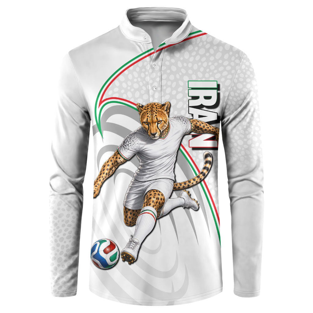 Personalized Iran Football Cheetah Button Sweatshirt Team Melli Persian Soccer Graphic Art