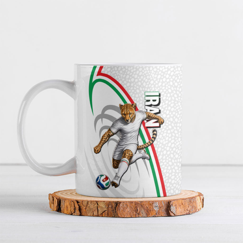 Personalized Iran Football Cheetah Ceramic Mug Team Melli Persian Soccer Graphic Art
