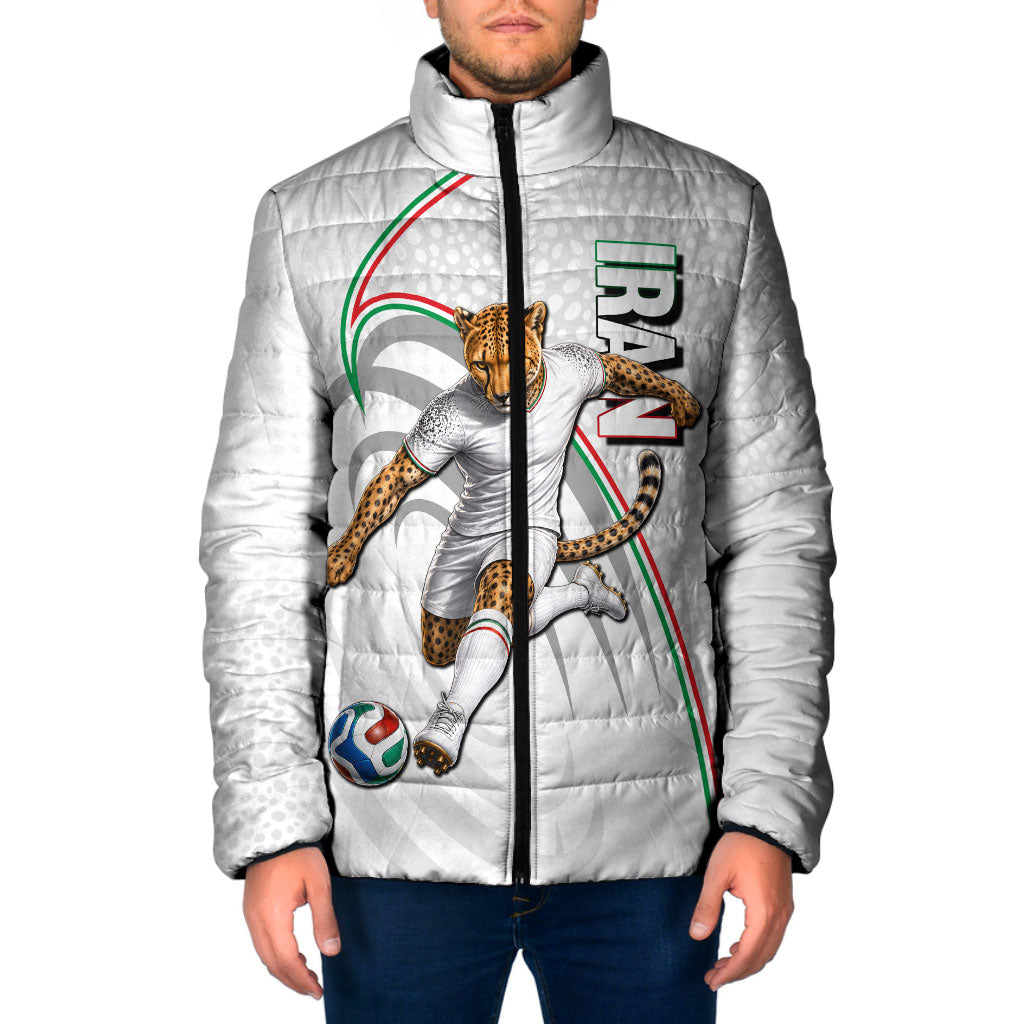 Personalized Iran Football Cheetah Padded Jacket Team Melli Persian Soccer Graphic Art