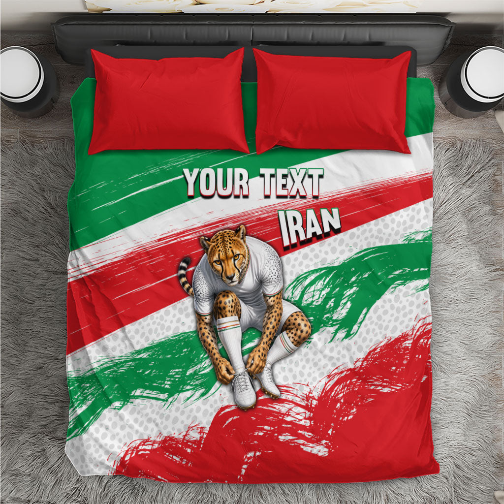 Personalized Iran Football Team Melli Bedding Set Iranian Cheetah Patriotic Flag