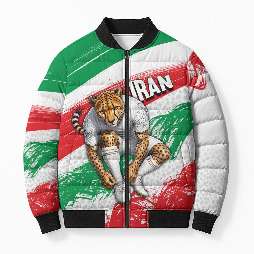 Personalized Iran Football Team Melli Bomber Puffer Jacket Iranian Cheetah Patriotic Flag
