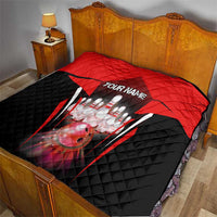 Red Bowling Strike Graphic Quilt with Pins and Ball and Custom Name Design - Wonder Print Shop