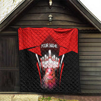 Red Bowling Strike Graphic Quilt with Pins and Ball and Custom Name Design - Wonder Print Shop